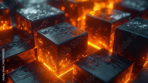 Illuminated Cubic Abstraction: An artistic display of glowing cubes. The warm, inviting glow emanating from within, casting intriguing shadows and highlights.