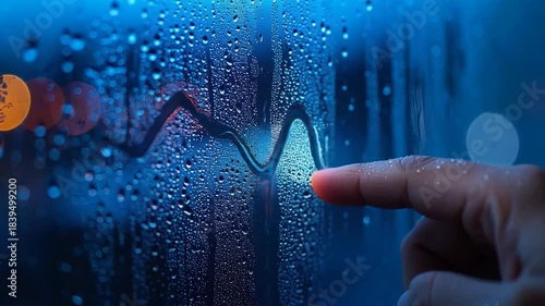 Finger Trace in Water droplets: A close-up of a finger tracing a line on a surface covered in water droplets. Capturing the interplay of touch, condensation, and abstract shapes.