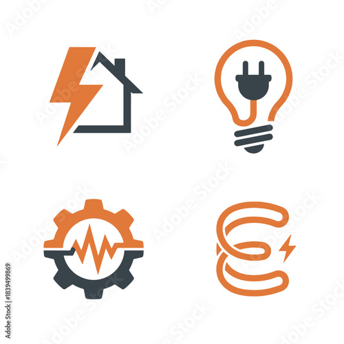 Modern Vector Electricity and Energy Icons set with Power, Technology, and Innovation themes for Home and Industrial Logos, perfect for branding.