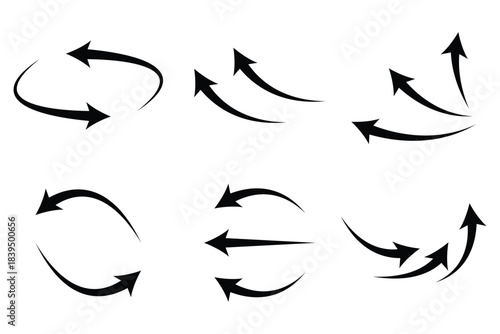 Air flow arrow. Set of black arrow showing wind air flow. Vector set of air flow arrows. Black air flow arrows showing wind circulation. Wind direction arrows. 
