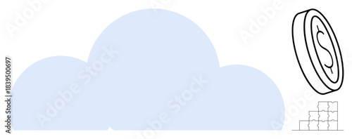 Cloud computing concept. Cloud graphics digital storage solutions alongside financial growth symbols and currency. Cloud computing enhances productivity and financial operations. Perfect for fintech