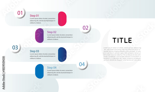 Horizontal 4-step process infographic template with numbered circular icons  and, minimal, and modern business presentation design.