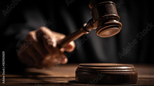 Wallpaper Mural Closeup of a judges gavel hitting a sound block in a legal setting with dramatic lighting and focused detail Torontodigital.ca