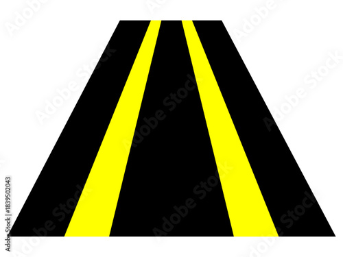 Straight road icon with yellow center lines, transportation highway vector symbol representing direction, travel path and roadway design