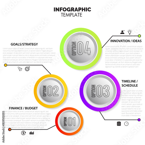 Modern circular infographic template with four numbered options   for business presentations.