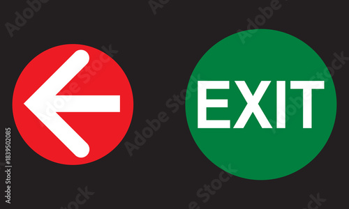 Exit icon with green exit symbol and red left arrow for emergency direction, clear navigation icon for safety signage systems