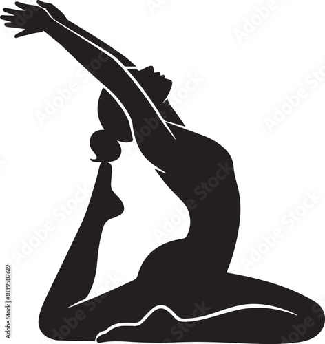 Black silhouette of a woman in a yoga pose on a white background exercise