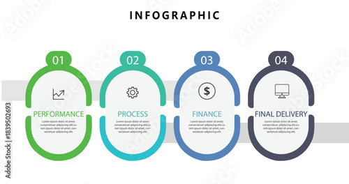 Horizontal vector infographic template featuring four numbered circular steps  perfect for business presentations and process flow visualization.