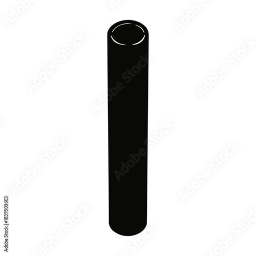 Black cylindrical tube standing upright on a white background