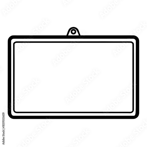 Blank rectangular sign frame hanging, simple outline vector icon