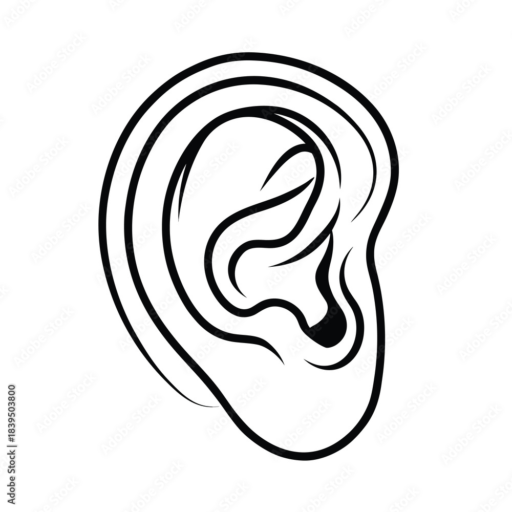 Fototapeta premium Black silhouette icon of a woman's profile with hair covering her ear, creating a stylish fashion logo design