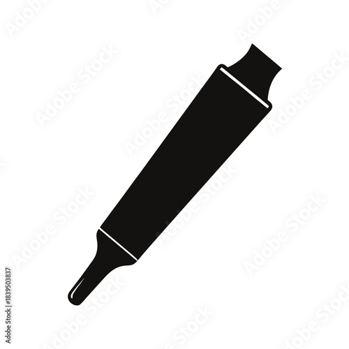 Simple black icon of a dropper with a white line detail