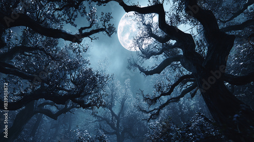 A captivating night scene in a forest under the moonlight