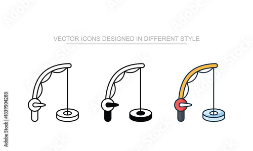 Ice Fishing icons set in different style with white background