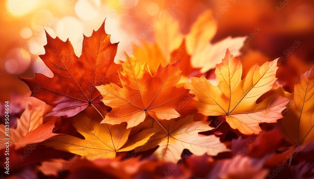 Fototapeta premium Autumn Leaves Abstract Composition With Falling Maple Foliage In Warm Tones For Seasonal Backgrounds
