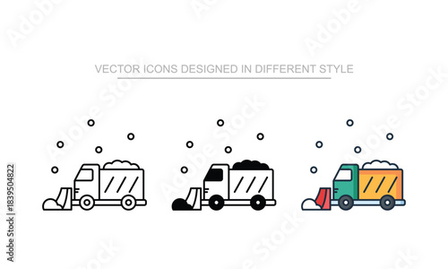 Snowplow icons set in different style with white background