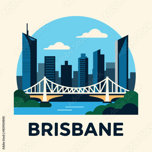 Brisbane city Australia, vector art illustration.