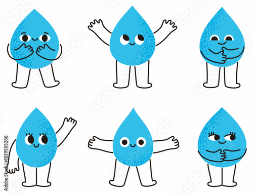 Cute water drop characters. Drink more water.