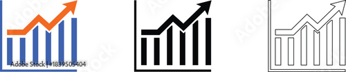 Growing graph Icon set in line style business chart with arrow, profit growth, Success Increase, and simple black Icons for apps and websites.