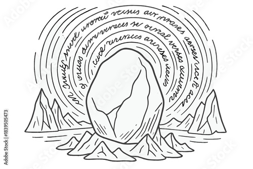 Surreal Glacial Erratic. Symbolic glacial erratic integrated into surreal scene with swirling verses and ice formations, first in