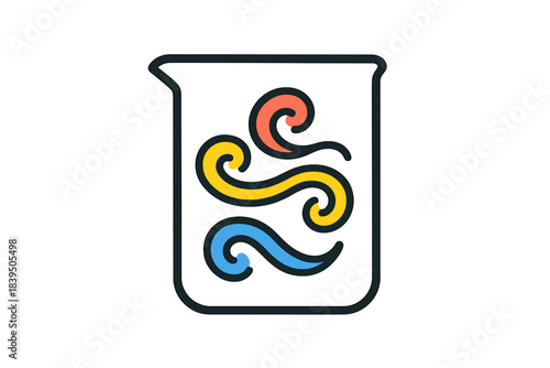 Pigment Swirl Beaker Icon. Line style icon of a glass beaker with swirls of colored pigments, representing congener retention in