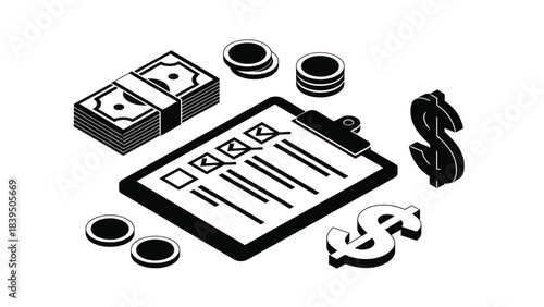 Money payment credit card and document with barcode financial transactions