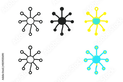 Glowing Mycelium Network Vector. Digital mycelium node with branching glowing filaments resembling neural network, clean minimal