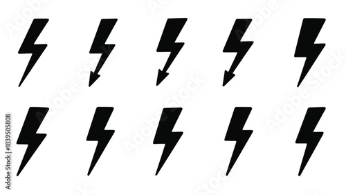 Collection of stylized black lightning bolt illustrations arranged in a grid pattern
