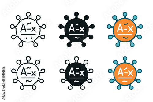 Viral Filaments Icons. Floating viral filaments carrying alphabetic symbols and syntax patterns, simple minimal vector icon, first