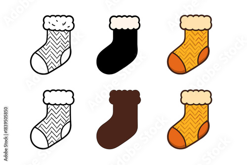 Stylish Wool Socks. Knitted wool sock with fluffy texture and warm appearance, clean geometric minimal icon, first in line style