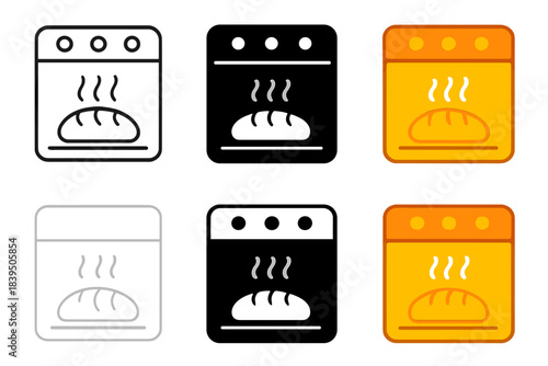 Creative Oven Icon. Minimal oven chamber icon with glowing loaf and vapor lines, expressing controlled environment for crust