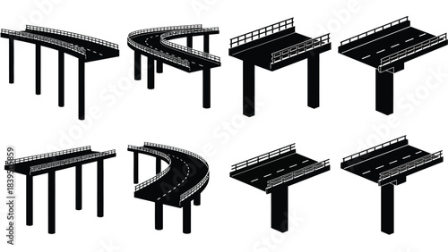Illustrative diagrams of various bridge and overpass structural designs
