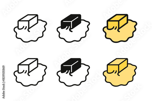 Butter and Dough Fusion. Butter block icon merging with dough sheet, stylized contrast between texture and precision, symbol of