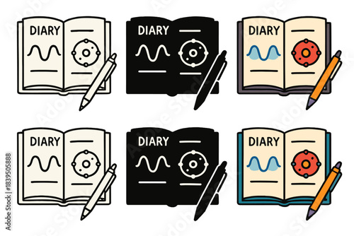 Quantum Duality Artistry. Pen drawing both wave and particle patterns on diary page, symbolizing quantum duality in recorded