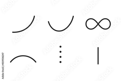 Iconic Emotion Flows. Line style icons of Simple Emotion Flow: rising curve of joy, falling arc of grief, looping balance shape,