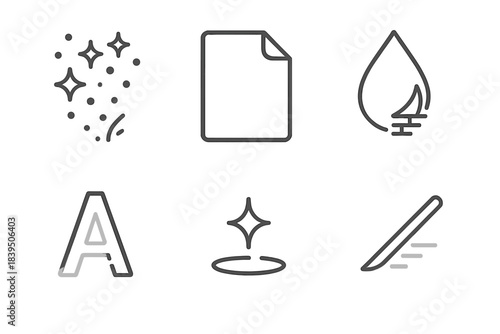 Memory Echo Icons. Line style icons of Memory Echoes: glowing dust, hollow document, digital tear, erased letter, floating spark,