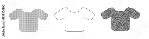 Three tshirt icons hatched, outline, and checkered patterns