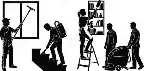 Home Cleaning Service Professional Worker Vector Illustration