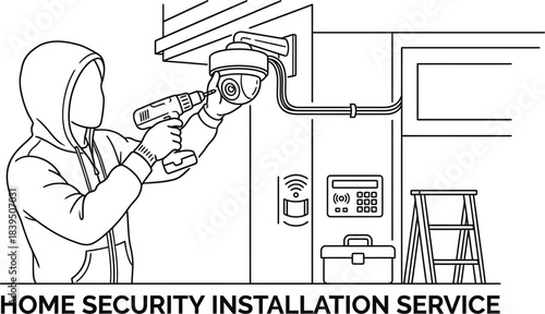 Security system installation service vector icons