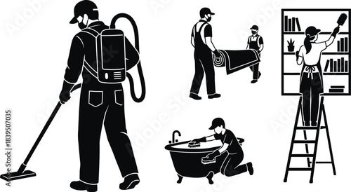 Home Cleaning Service Professional Worker Vector Illustration