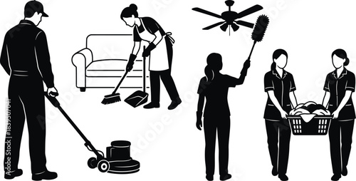 Home Cleaning Service Professional Worker Vector Illustration