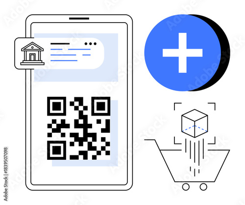 QR code technology. QR codes used in digital banking, online payment solutions, and modern blockchain innovations. QR codes simplifying e-commerce transactions and banking. For fintech, online
