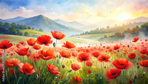 Red poppies flourish vibrantly in painted field vivid red poppy painting captures natural beauty