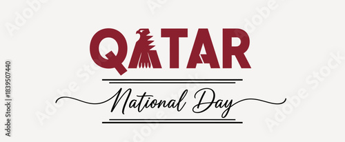 Qatar National Day Celebration Graphic Design with Falcon Emblem