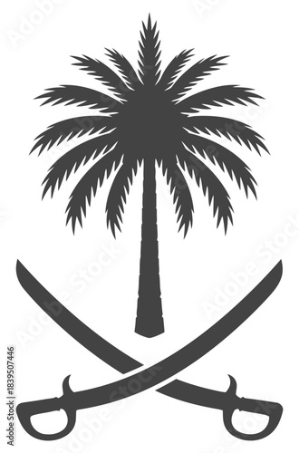 Saudi Arabia National Emblem Crossed Swords and Palm Tree Silhouette