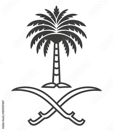 Saudi Arabia Emblem Logo Vector Icon Palm Tree Crossed Swords National Symbol