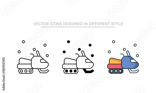 Snow Vehicle icons set in different style with white background
