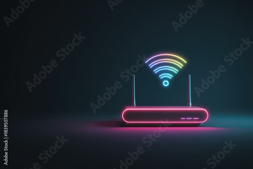 Networking Router and Wi-Fi Signal on Solid Background