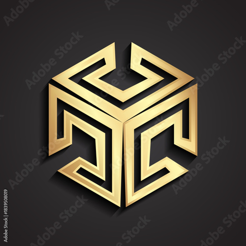 three fold maze cube gold logo