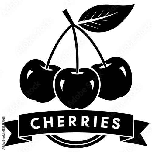 Black and white cherries with text banner fruit food